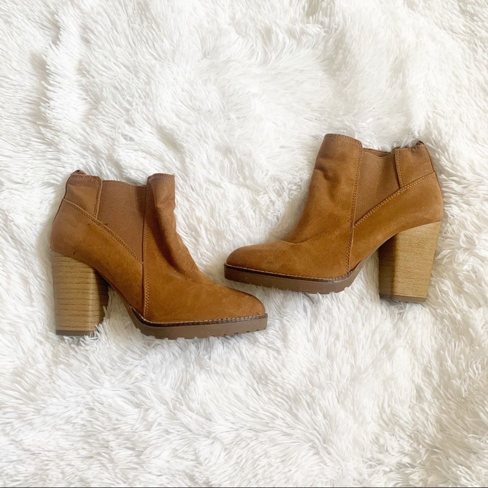 Brown Heeled Faux Suede Booties - size 37
